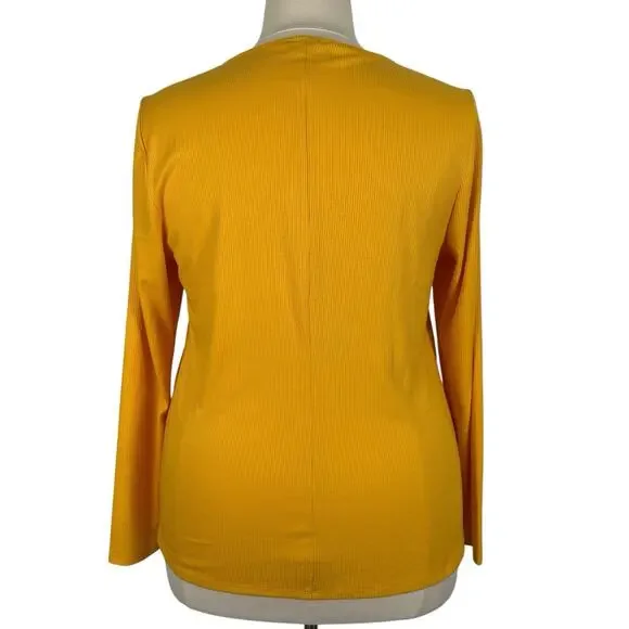 Lane Bryant Top Women 18/20 Marigold Yellow Button Accent Front Ribbed Knit - Picture 4 of 12